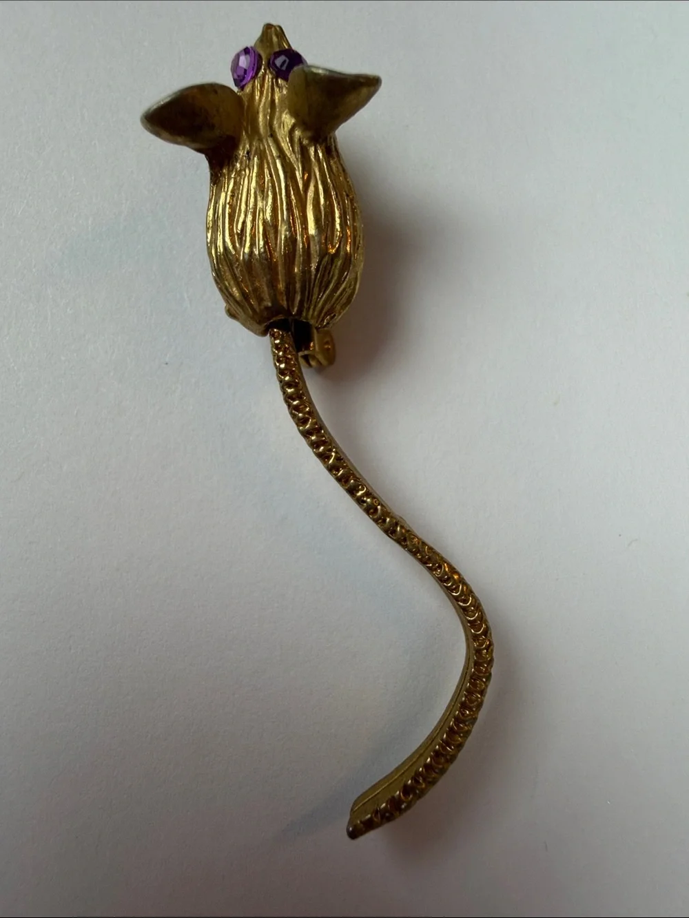 Vintage Gold Mouse pin with Purple Crystal Eyes and wiggle tail ;)
